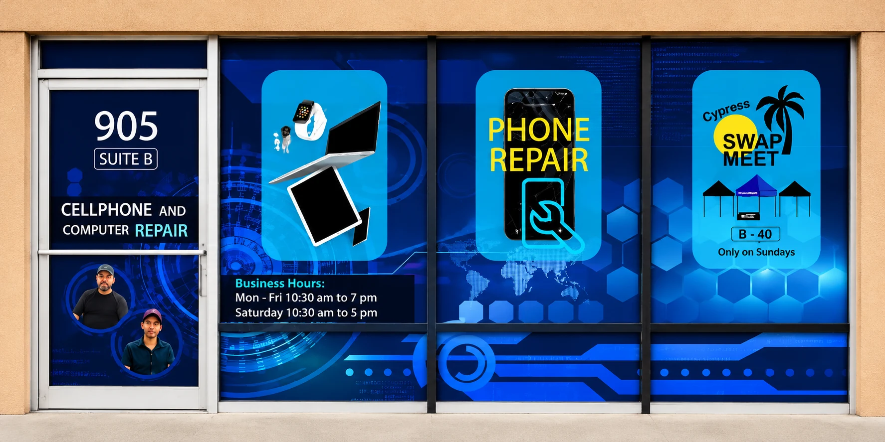 Complete FixUDevice storefront window and entrance
