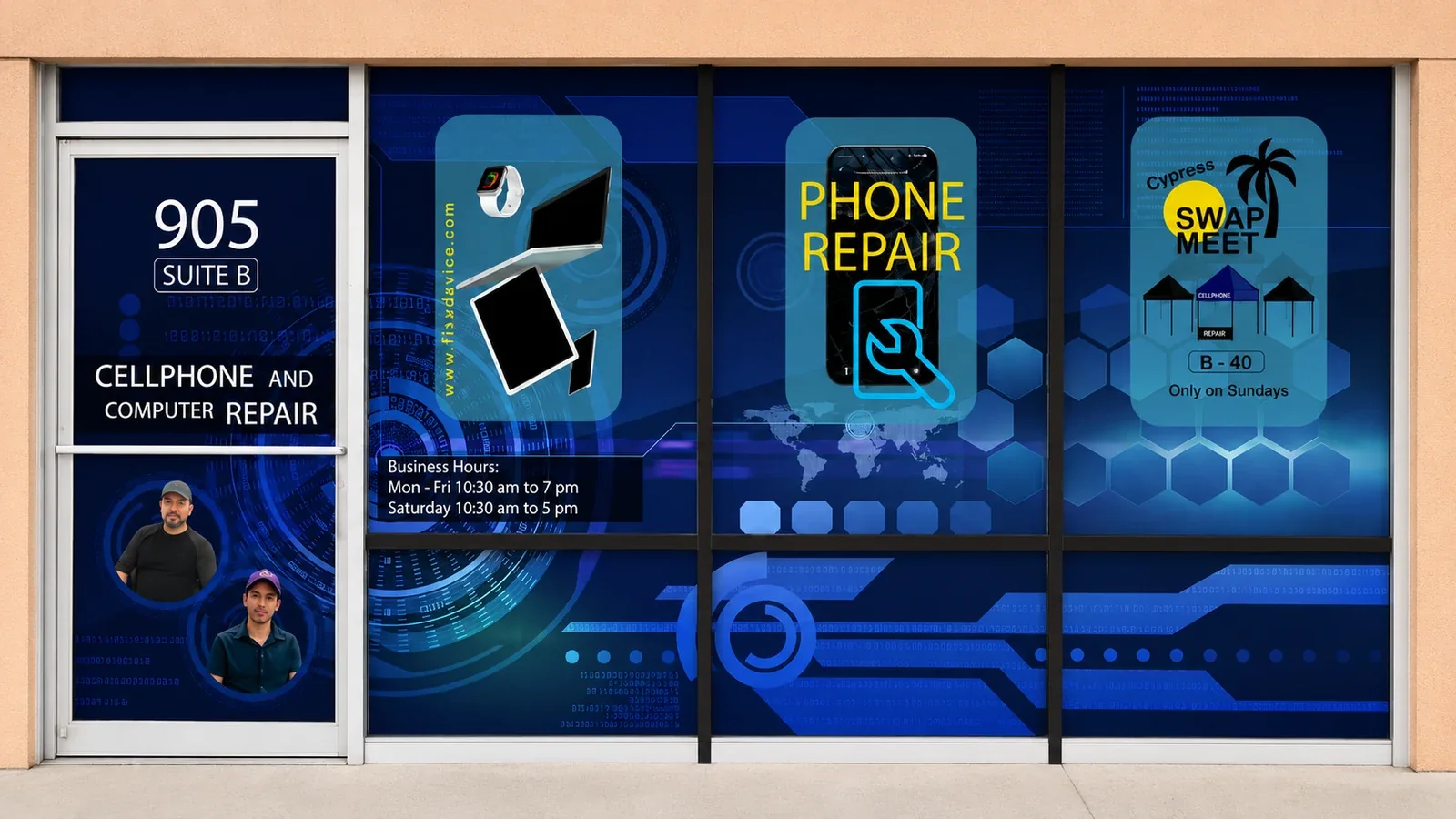 Complete FixUDevice storefront window and entrance